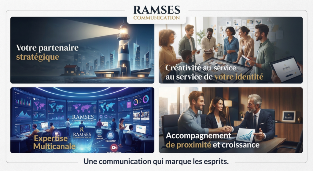 Partenaire Stratégique, Créativité au service, au service de votre identité, Expertise Multicanale, Accompagnement de proximité et croissance